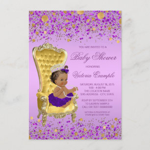 Convite Chá de Bebê Princesa Étnica Lavanda Dourada