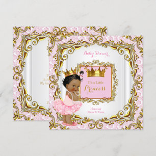 Convite Chá de Bebê Princesa Étnica Rosa com Renda e Doura