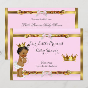Convite Chá de Bebê Princesa Étnica Rosa Dourado Menina