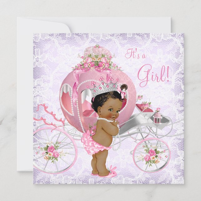 Convite Chá de Bebê Princesa Étnica Rosa e Roxa (Frente)