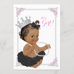 Convite Chá de Bebê Princesa Étnica Tutu Pérola Rosa Menin