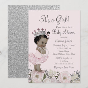 Convite Chá de Bebê Princesa Floral Rosa Afro-Americano