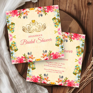 Convite Chá de Bebê Princesa Floral Rosa Vintage Elegante