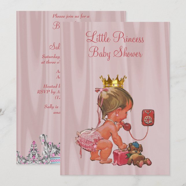Convite Chá de Bebê Princesa Fofa Rosa (Frente/Verso)