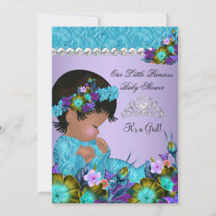 Convite Chá de Bebê Princesa Menina Azul Teal Roxo 2