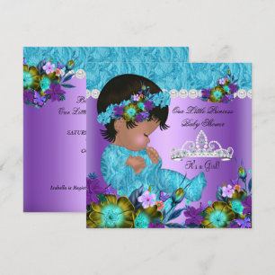 Convite Chá de Bebê Princesa Menina Azul Teal Roxo Novo