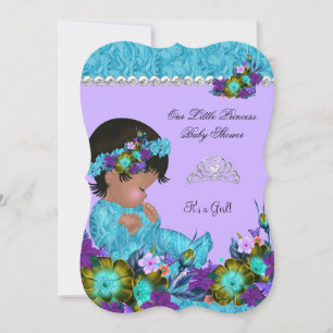 Convite Chá de Bebê Princesa Menina Azul Turquesa Roxo