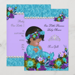Convite Chá de Bebê Princesa Menina Azul Turquesa Roxo