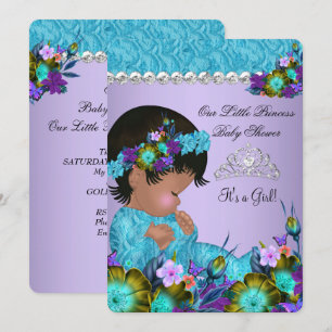 Convite Chá de Bebê Princesa Menina Azul Turquesa Roxo 2