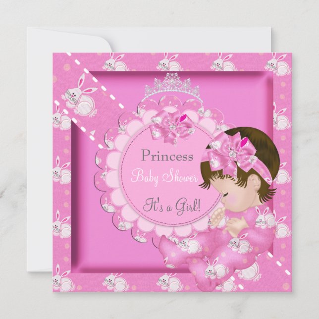 Convite Chá de Bebê Princesa Menina Coelhinhos Lindos Rosa (Frente)