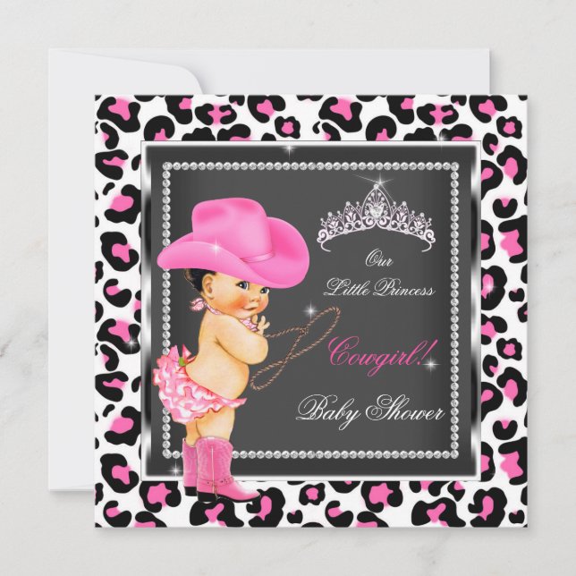Convite Chá de Bebê Princesa Menina Cowgirl Morena (Frente)