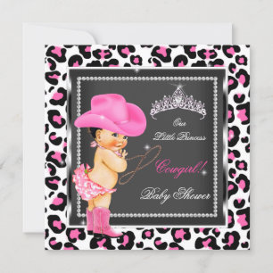 Convite Chá de Bebê Princesa Menina Cowgirl Morena