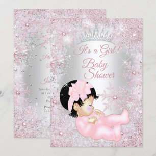 Convite Chá de Bebê Princesa Menina Pink Winter Wonderland