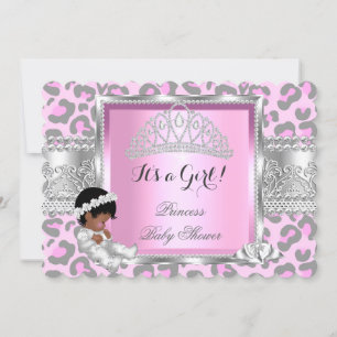 Convite Chá de Bebê Princesa Menina Rosa Cinza Leopardo 4