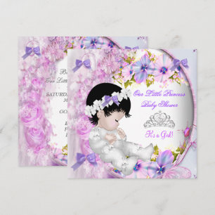 Convite Chá de Bebê Princesa Menina Rosa Roxo Floral 3