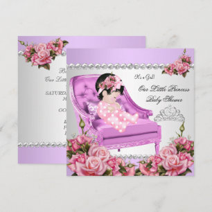Convite Chá de Bebê Princesa Menina Rosas Rosa Lavanda 2
