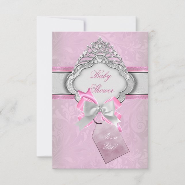 Convite Chá de Bebê Princesa Menina Tiara Rosa Princesa 2 (Frente)