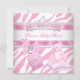 Convite Chá de Bebê Princesa Menina Zebra Rosa Urso Branco