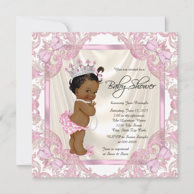 Convite Chá de Bebê Princesa Pérola Étnica (Frente)