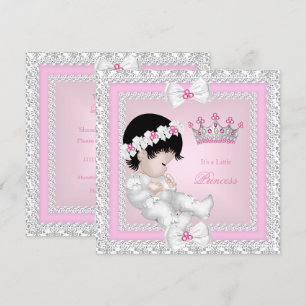 Convite Chá de Bebê Princesa Rosa Branco Cinza Damasco B