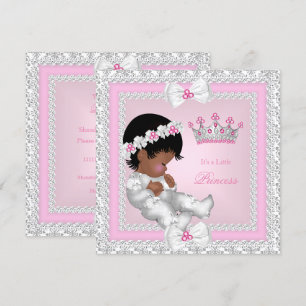 Convite Chá de Bebê Princesa Rosa Branco Cinza Damasco Étn
