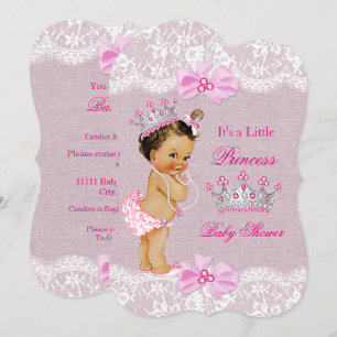 Convite Chá de Bebê Princesa Rosa com Renda de Estopa More