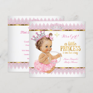 Convite Chá de Bebê Princesa Rosa Dourado Bebê Morena