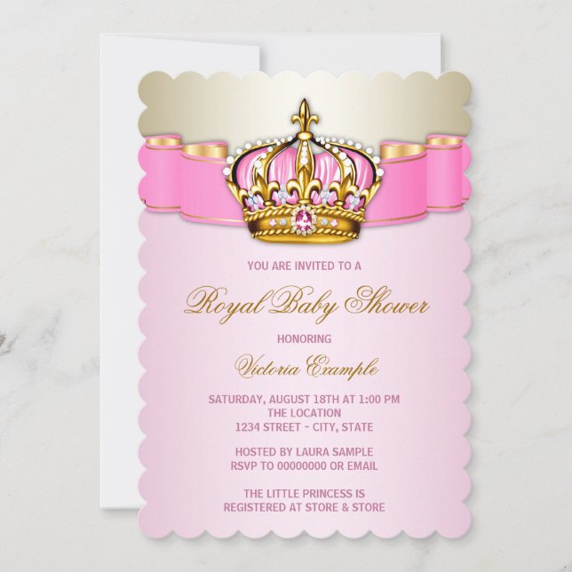 Convite Chá de Bebê Princesa Rosa e Dourado (Frente)