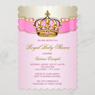 Convite Chá de Bebê Princesa Rosa e Dourado