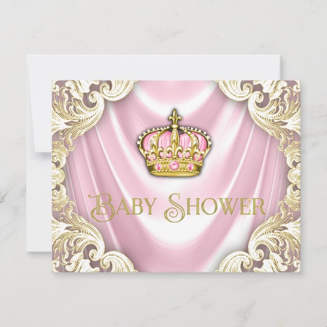 Convite Chá de Bebê Princesa Rosa e Dourado (Frente)