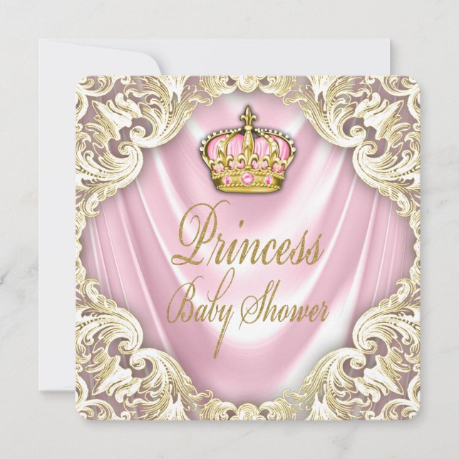 Convite Chá de Bebê Princesa Rosa e Dourado (Frente)