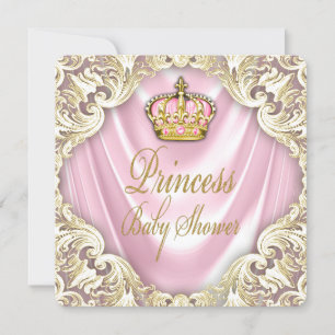 Convite Chá de Bebê Princesa Rosa e Dourado
