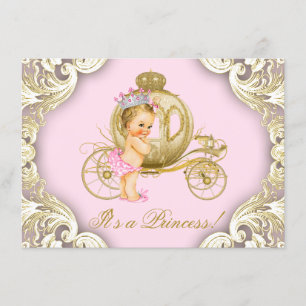 Convite Chá de Bebê Princesa Rosa e Dourado Carruagem