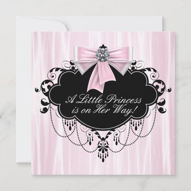 Convite Chá de Bebê Princesa Rosa e Preto (Frente)