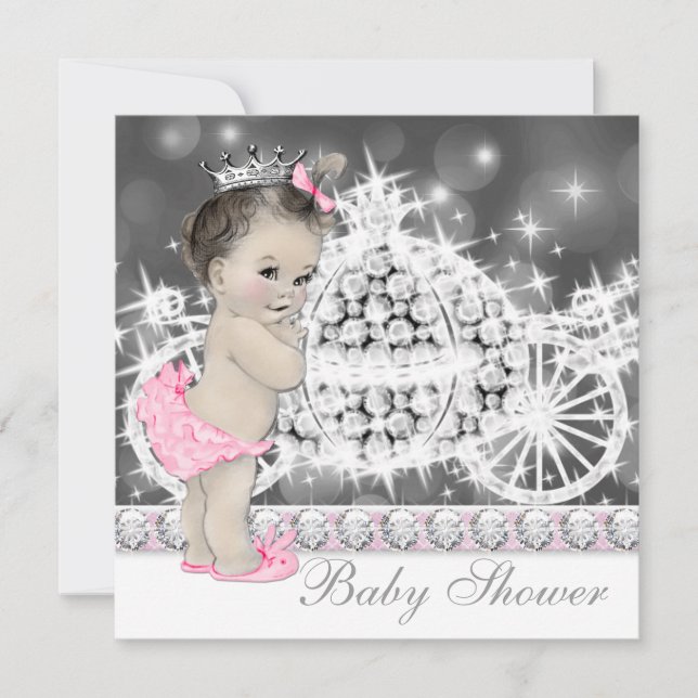 Convite Chá de Bebê Princesa Rosa Elegante e Cinza (Frente)