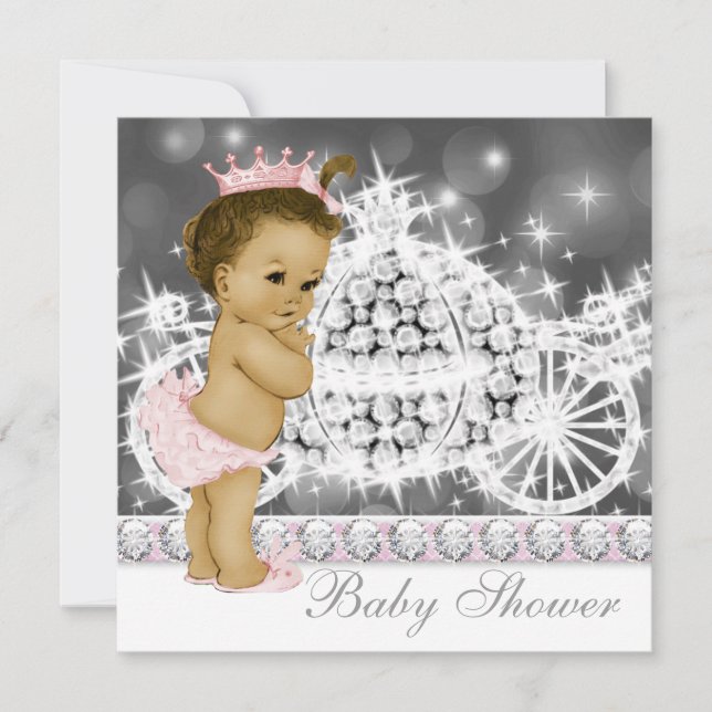 Convite Chá de Bebê Princesa Rosa Elegante e Cinza (Frente)