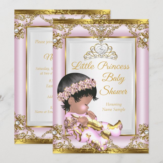 Convite Chá de Bebê Princesa Rosa Lilás Dourado (Frente/Verso)