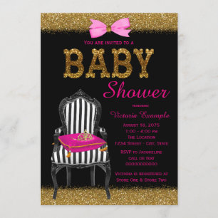 Convite Chá de Bebê Princesa Rosa Preto Dourado