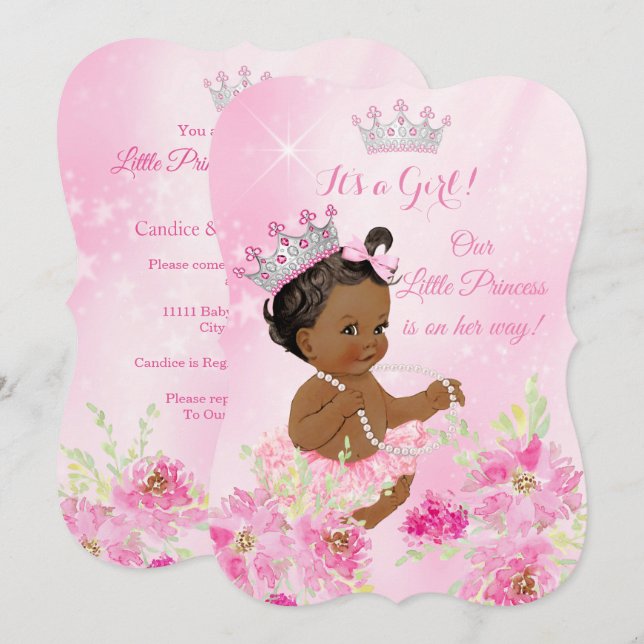 Convite Chá de Bebê Princesa Rosa Tutu Floral Étnico (Frente/Verso)