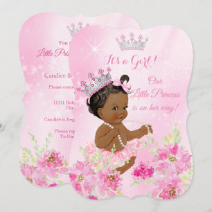 Convite Chá de Bebê Princesa Rosa Tutu Floral Étnico