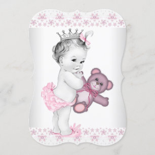 Convite Chá de Bebê Princesa Rosa Ursinho de Pelúcia