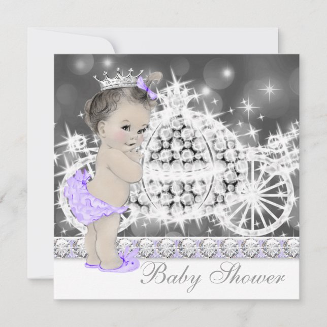 Convite Chá de Bebê Princesa Roxo e Cinza Elegante (Frente)