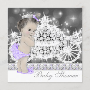 Convite Chá de Bebê Princesa Roxo e Cinza Elegante