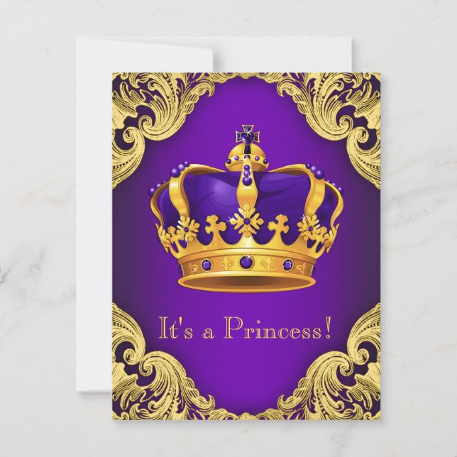 Convite Chá de Bebê Princesa Roxo e Dourado Luxuoso (Frente)