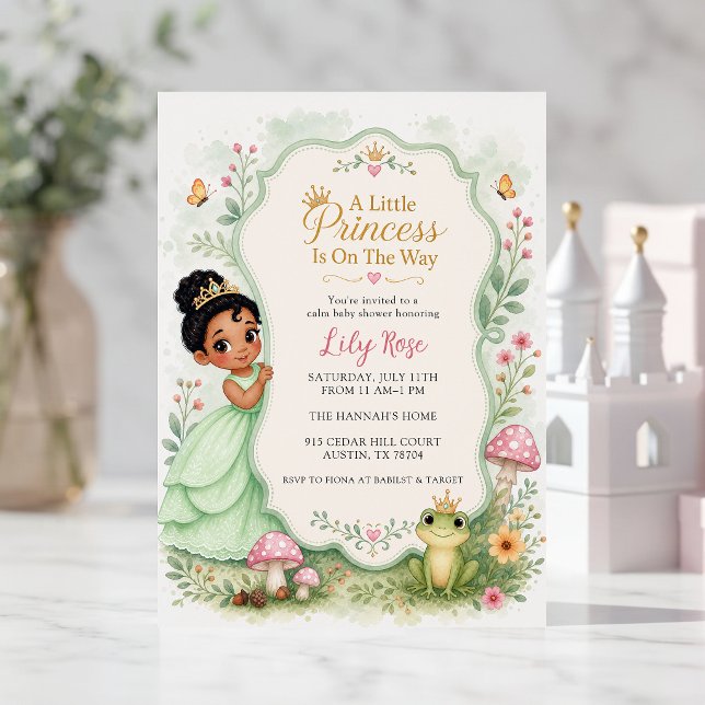 Convite Chá de Bebê Princesa Sapo Aquarela (Criador carregado)