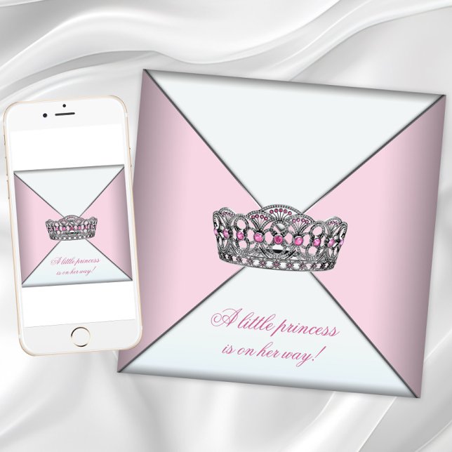 Convite Chá de Bebê Princesa Tiara de Diamante Rosa (Pink  princess baby shower invitation or any event. Add your own text to the front and back.)