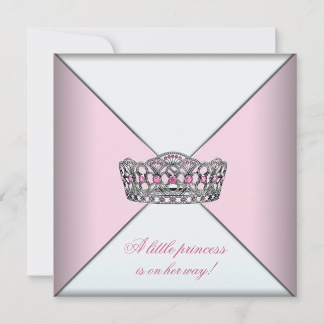 Convite Chá de Bebê Princesa Tiara de Diamante Rosa (Frente)