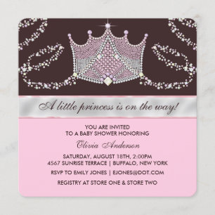 Convite Chá de Bebê Princesa Tiara Rosa e Marrom