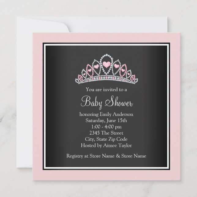 Convite Chá de Bebê Princesa Tiara Rosa Princesa (Frente)