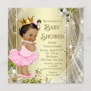 Convite Chá de Bebê Princesa Tutu Étnico Rosa Dourado